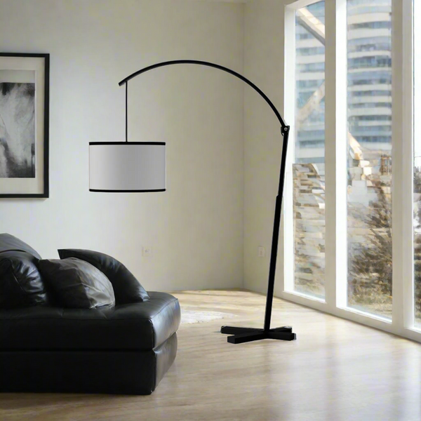 FLOOR LAMP CURVED ARM BLACK 