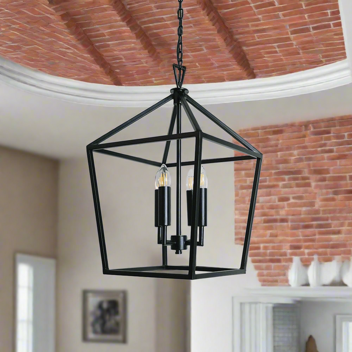 english house black chandelier modern red brick interiors